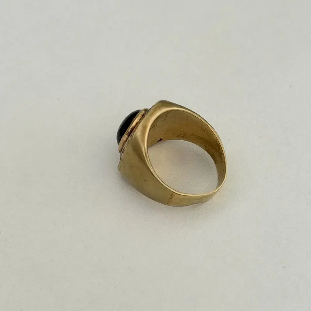 Vintage 14K Yellow Gold West Germany Smoky Cabochon Diamond Chunky Ring Sz 7.25